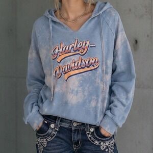 Harley Davidson Rockstar Fort Myers FL Acid Wash V-Neck Hoodie Large